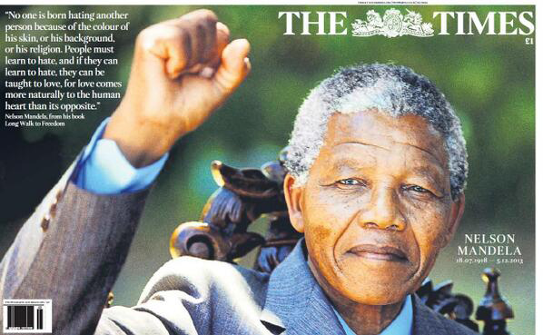 Mandela front pages: Mandela, the Times