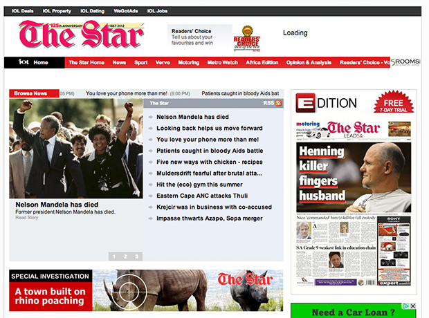 Mandela front pages: The Star