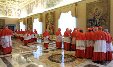 Cardinals after Pope Benedict XVI told them of his resignation on 11 February 2013.
