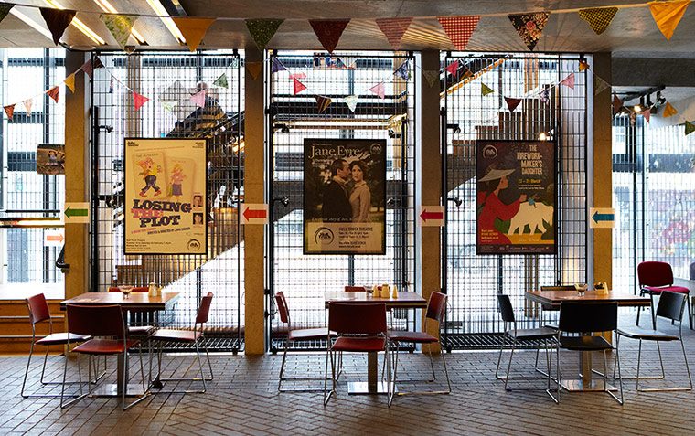 IsySuttieCoastal: Tables and chairs in the waiting area at the Hull Truck theatre