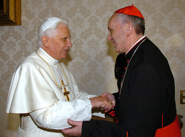 Bergoglio life gallery: Pope Benedict XVI meeting Cardinal Bergoglio