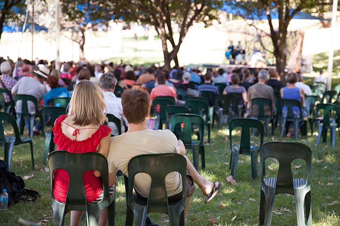 Adelaide Festival Day 2: A couple watch the talk with Charlotte Wood and Tatjana Soli