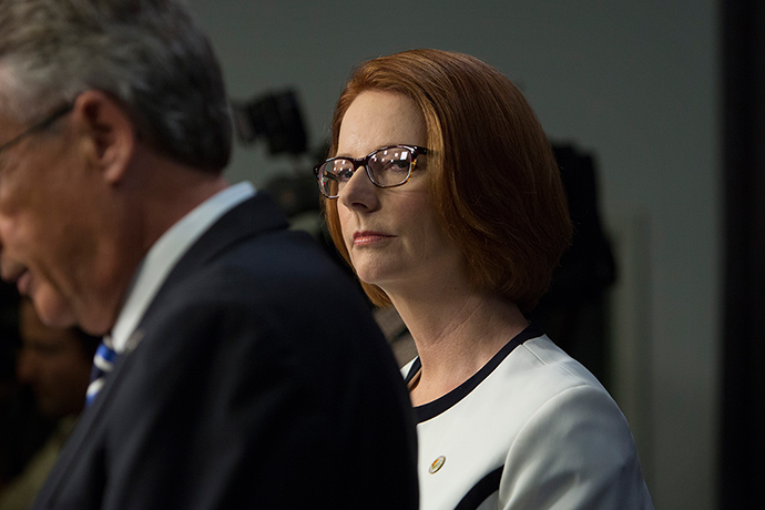 gillard: Julia Gillard's facial expression says it all as Wayne Swan speaks.