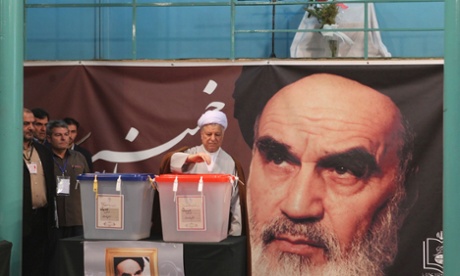 Former Iranian President Akbar Hashemi Rafsanjani votes during the Iranian presidential election in the Jamaran mosque in northern Tehran.