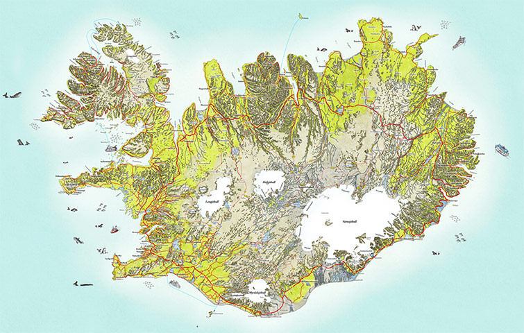 Readersmaps: Iceland, hand-drawn road map