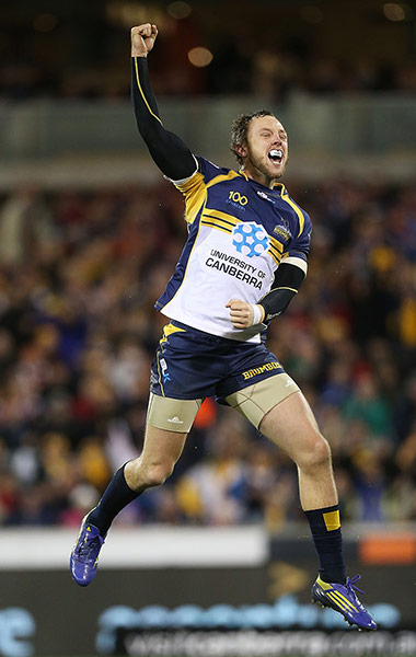 Lions: Jesse Mogg of the Brumbies celebrates after victory