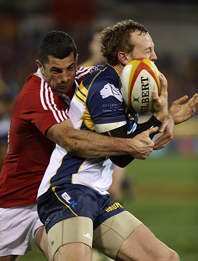 Lions: Rob Kearney tackles ACT Brumbies' Jesse Mogg 