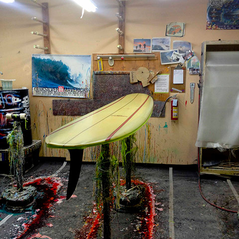 California surf: Surfboard renovation, Santa Cruz, California