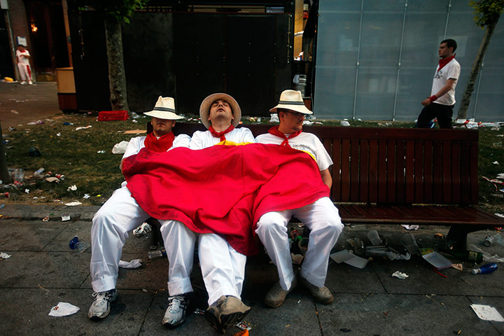 Pamplona Without The Bull: Revellers sleep 