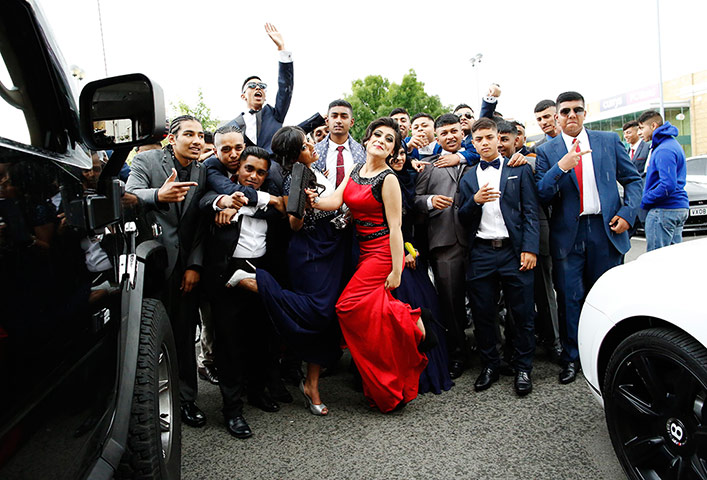 Supercar parade: Morpeth School students poses for a group photograph