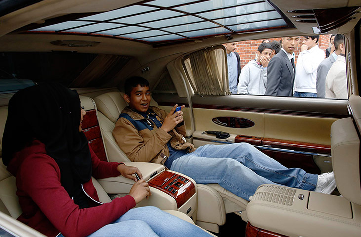 Supercar parade: School friends Jannat and Wahid sit in a Maybach 