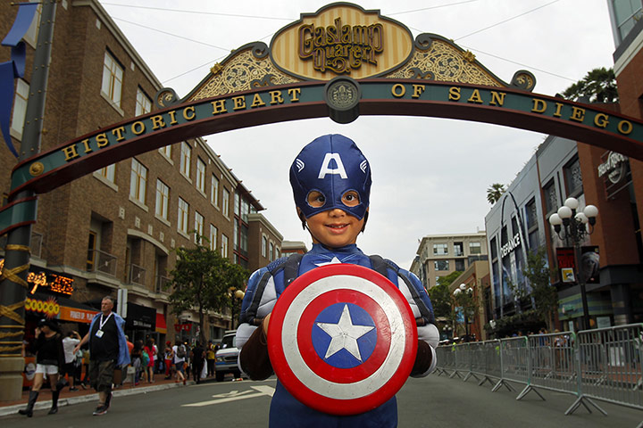 Comic-con: Atticus Khan poses for a photo dressed as Captain America 