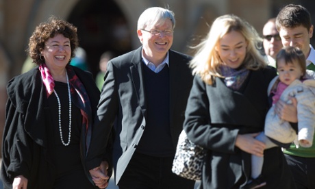 Prime Minister Kevin Rudd and his family attend church this morning in Canberra, Sunday 11th August 2013.
