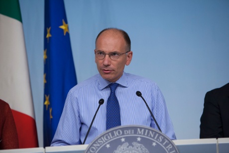 Prime Minister Enrico Letta attends press conference following the Council of Ministers approving certain packages on the Public Administration on August 26, 2013 in Rome, Italy