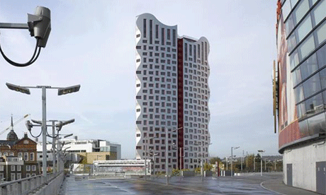 CZWG's proposal for a student tower by Arsenal station has been blocked in the high courts. Image: CZWG