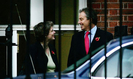 Tony Blair chats with Education Secretary Ruth Kelly outside Downing Street