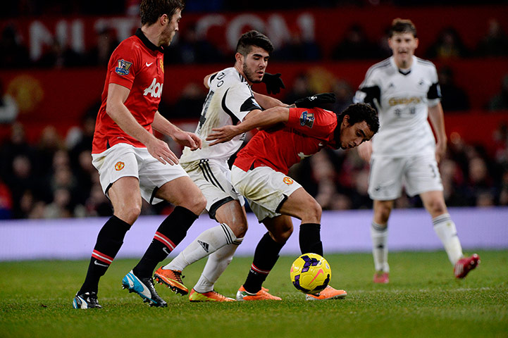 United v Swansea: Rafael Silva holds up the ball