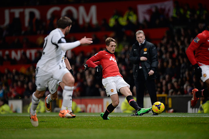 United versus Swansea: Januzaj plays the ball down the left 