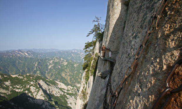 Vertical stone cliffs are all hikers have for company on the Hua Shan plank walk in China, which takes you around 2000metres above sea level.