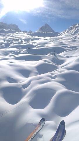 Pristine snow, taken from Les Colosses ski lift, La Plagne