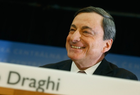 European Central Bank (ECB) President Mario Draghi smiles during the monthly ECB news conference in Frankfurt January 9, 2014.