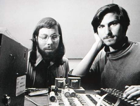 Steve Wozniak, left, with Steve Jobs during the early days of Apple.