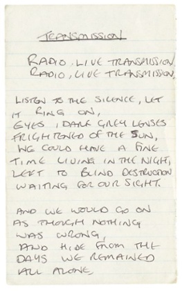 Lyrics for Joy Division’s 1979 single Transmission