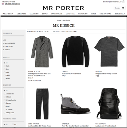 Dean Kissick's Mr Porter personal shopping page