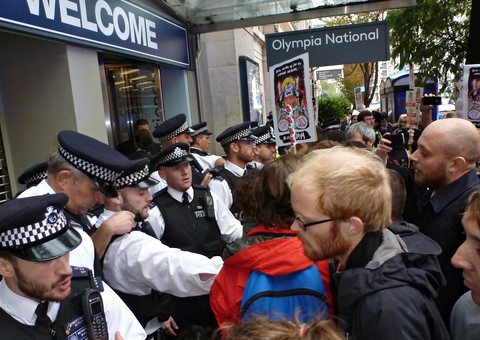 Protests disrupt property fair in London