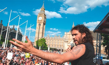 Russell Brand speaking at an anti-austerity protest in June.
