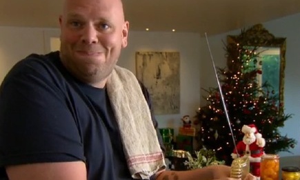 Tom Kerridge gets the cooking started on Christmas morning.