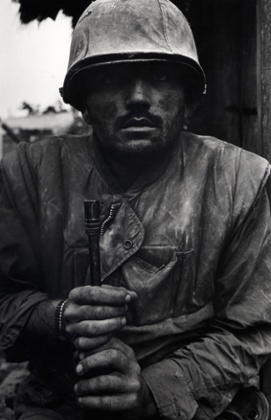 Don McCullin’s ‘incomparable’ Shell Shocked US Marine, Hue, Vietnam, 1968, ‘his dark eyes sightless with shock’.