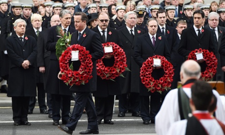 David Cameron lays a wreath at the Cenotaph on Remembrance Sunday. He was followed by Liberal Democrat leader Nick Clegg and Labour leader Ed Miliband.