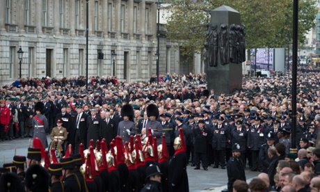 Crowds and veterans gather ahead of the service of remembrance at the Cenotaph.
