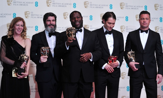 Producer Dede Gardner, producer Jeremy Kleiner, director Steve McQueen, poducer Anthony Katagas and actor Brad Pitt with their awards for best film for '12 Years A Slave'