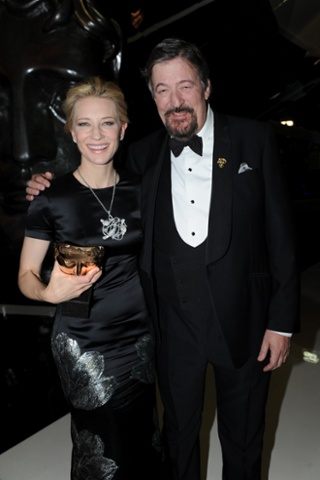 Cate Blanchett and host Stephen Fry after the awards.