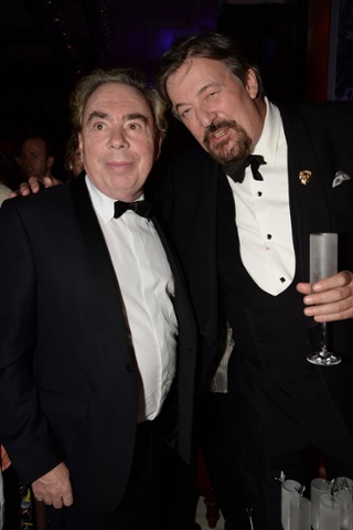 Andrew Lloyd Webber and Stephen Fry get stuck into the champers.