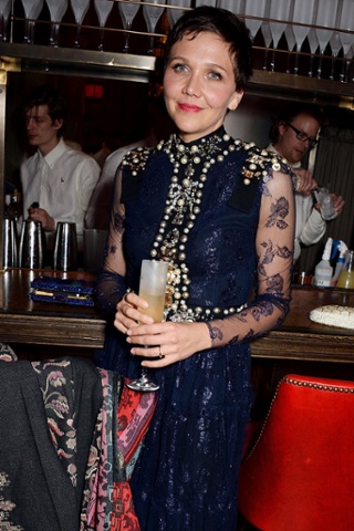 Pearly queen … Maggie Gyllenhaal at the Weinstein party.