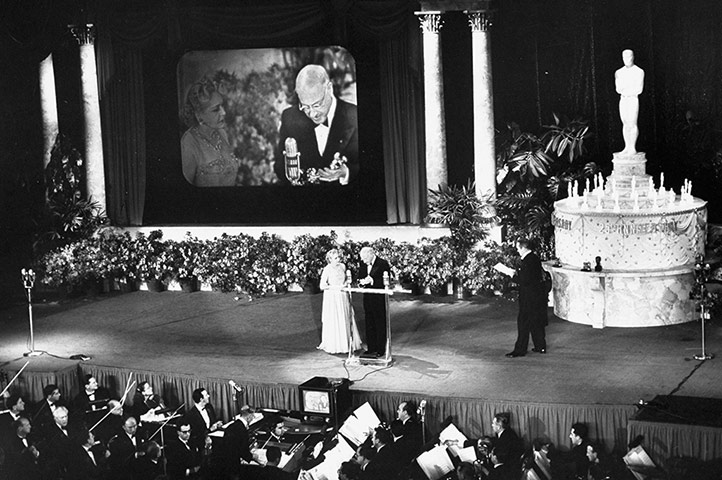 LIFE at the Oscars: Cecil B. DeMille accepts the award for Best Picture for  The Greatest Show 