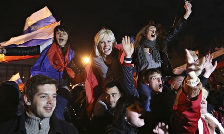 Pro-Russian people celebrate in Simferopol