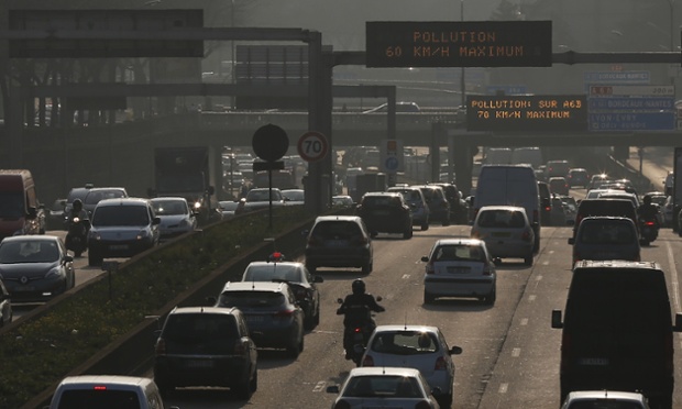 Road signs recommend that motorists reduce their speed down due to air pollution on the Paris southern ring road 