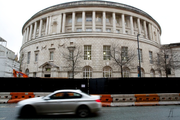 OUtside the newly refurbished and extended Manchester Central Library.