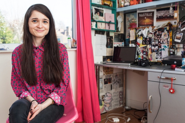 Ellie Burns in her bedroom, in Nottingham.