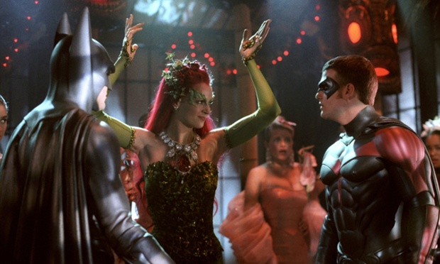 George Clooney, Uma Thurman, Chris O'Donnell  as Batman, Poison Ivy and Robin   in Batman & Robin (1997) directed By Joel Schumacher.