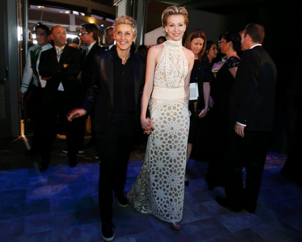 Academy Awards host Ellen Degeneres and her partner Portia de Rossi at the Governors Ball
