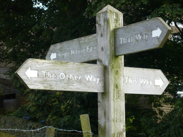 The Useless Signpost: 'Me and my dad were walking from Teggs Nose in Macclesfied and got a bit lost. Walking down a country lane we stumbled on this sign, which made us both chuckle for a while, but didn't help our cause one bit!!'