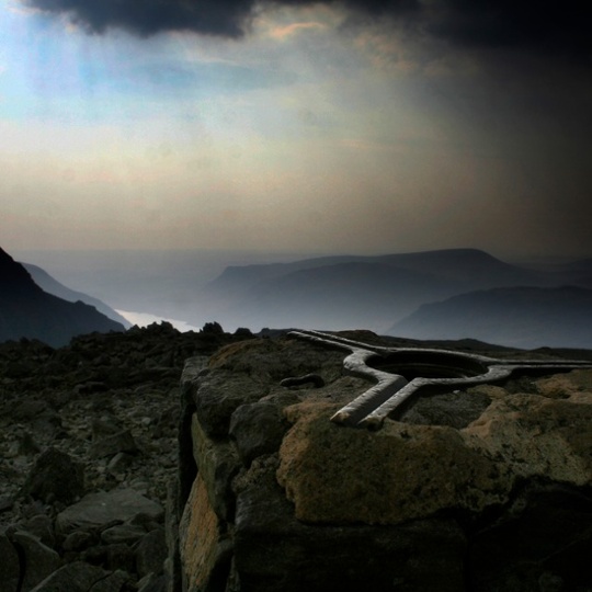 Trig point, England: 'At the top of Scafell'.