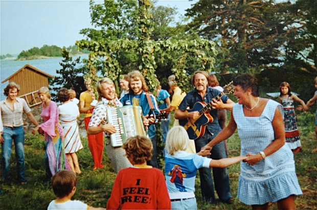 Despite their growing fame, Abba still provided the entertainment at the Midsummer Eve celebrations on Viggso Island, 1974.