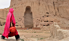 Tthe ruins of the ancient Buddha statues that once stood in the city of Bamiyan, Afghanistan.