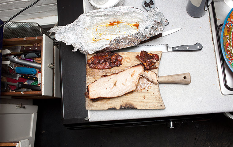 Get togethers:Danielle's pork belly cooked with fennel and white wine.
